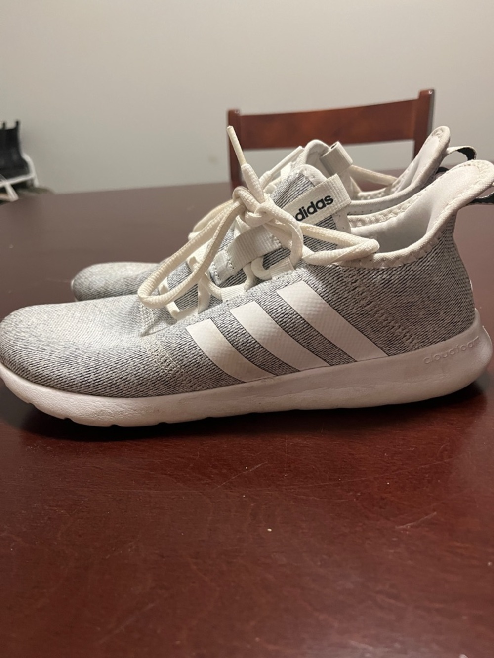 adidas women’s Light Gray and White Knit Sneakers